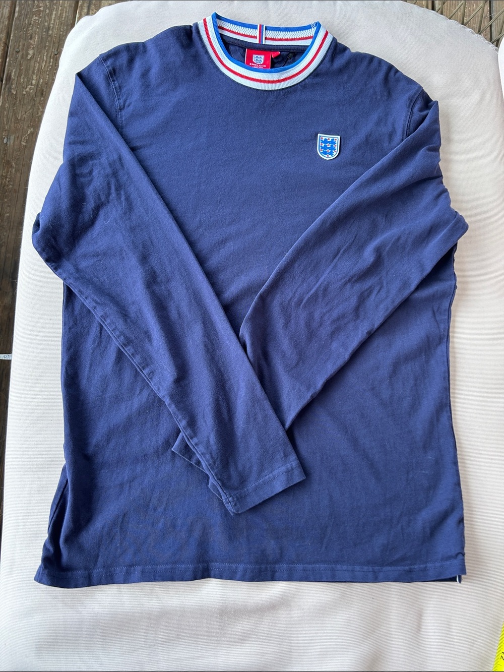 Navy England  Long Sleeve Crewneck Shirt with Striped Collar